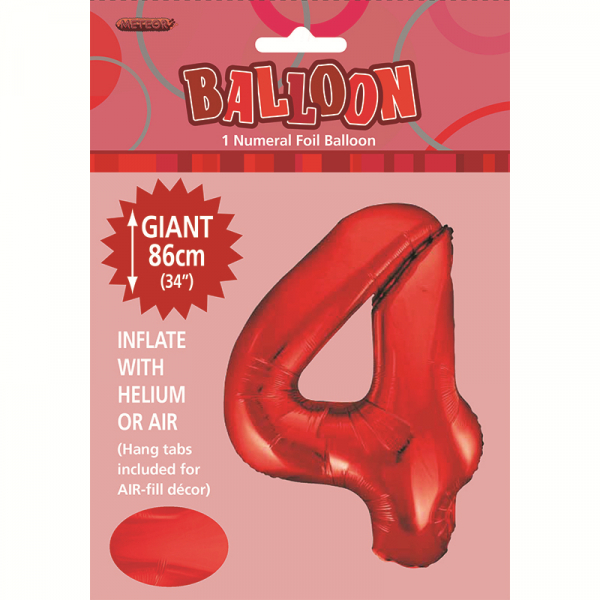 86cm 34 Inch Gaint Number Foil Balloon Red 4