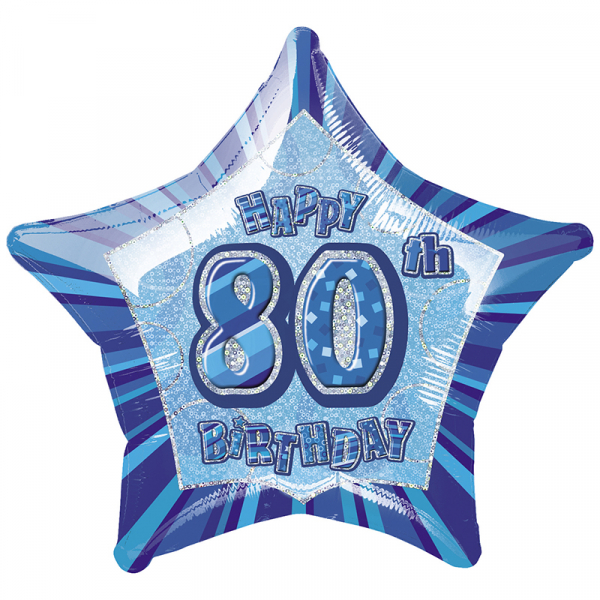 Glitz Birthday Blue Star Foil Balloon 80th