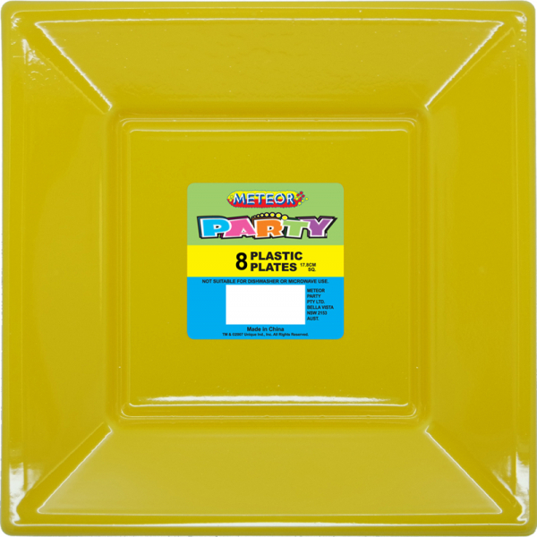 Square Plastic Plates 18cm Yellow 8PK