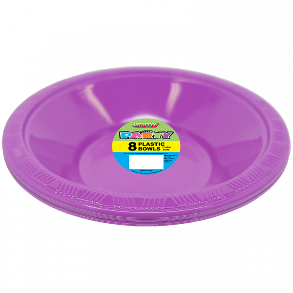 Plastic Bowls 18cm Purple 8PK