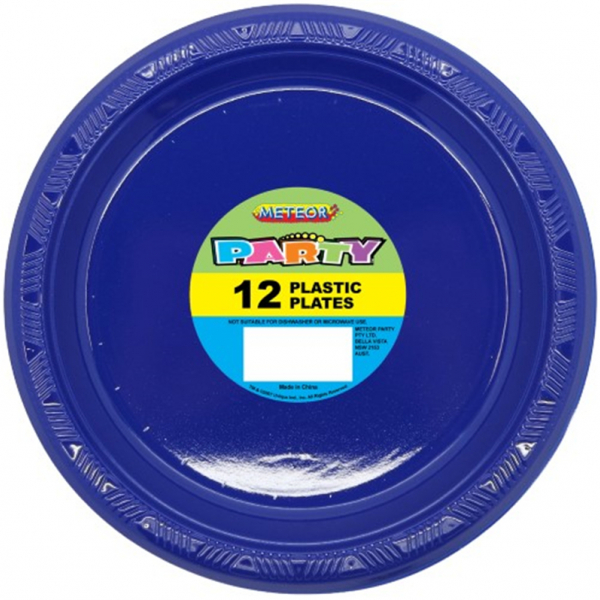 Plastic Around Plates 18cm Navy Blue 12PK