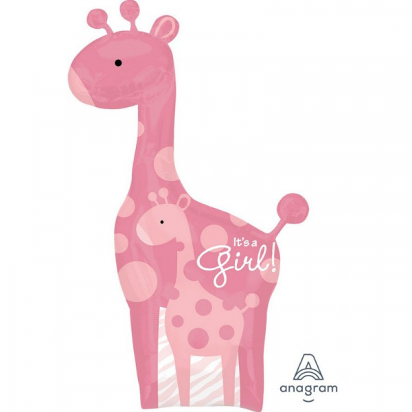 Supershape Safari Baby Girl Giraffe Foil Balloon Inflated with Helium