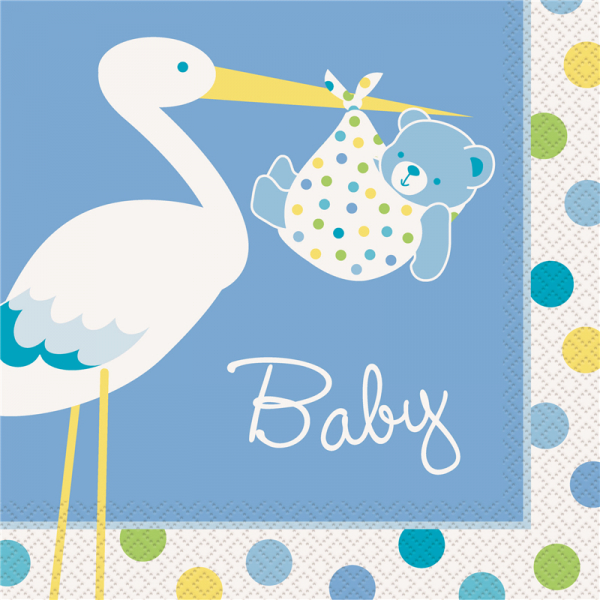 Boy Stork Luncheon Napkins 16PK