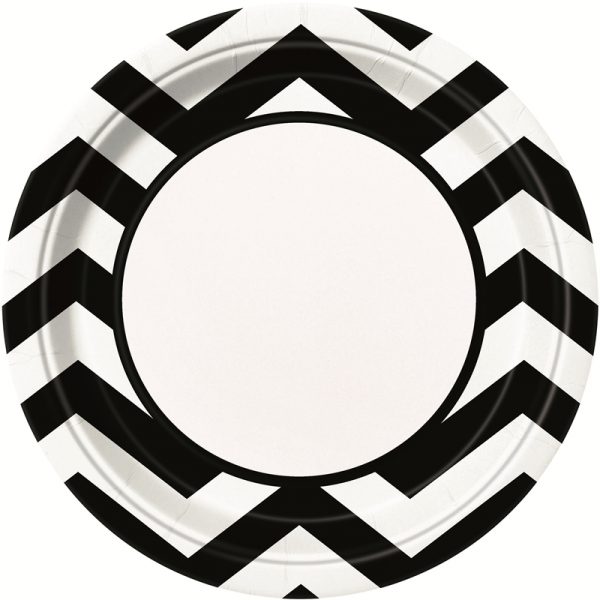 Chevron 23cm Plates Black 8PK