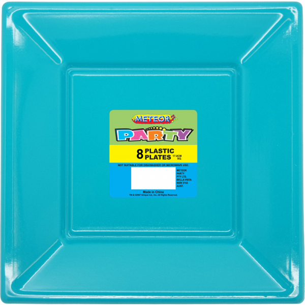 Square Plastic Plates 18cm Teal 8PK