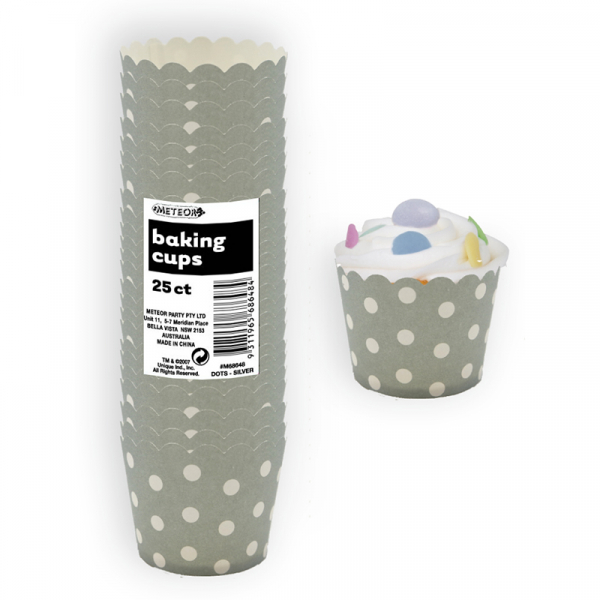 Polka Dots Baking Cups Silver 25PK