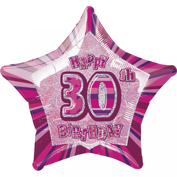 Glitz Birthday Pink Star Foil Balloon 30th