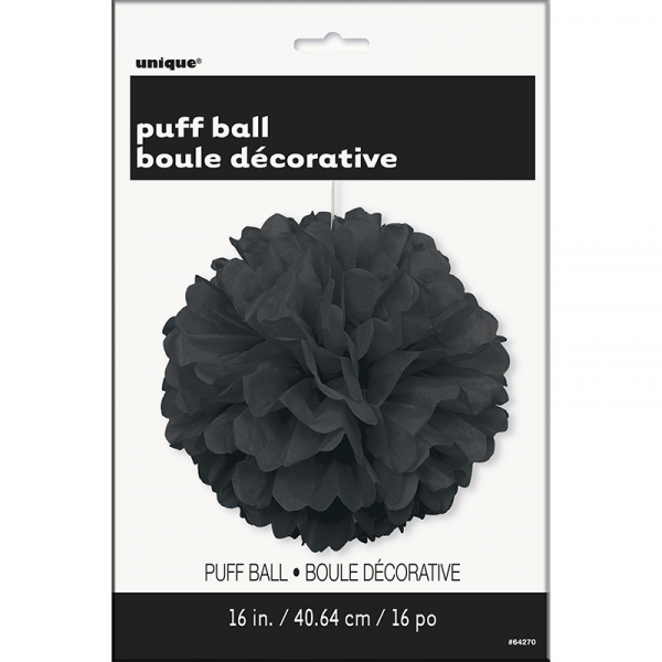 Hanging Puff Ball Decoration 40cm Black