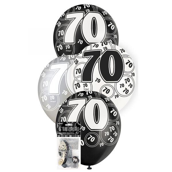 Glitz Birthday Black Helium Balloons 70th 6PK