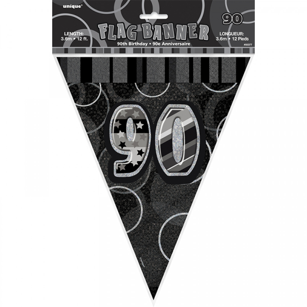 Glitz Birthday Black Flag Banner 90th