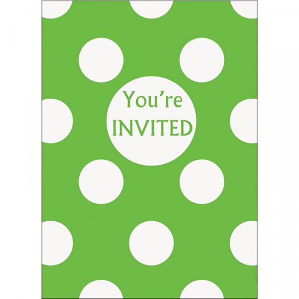 Polka Dots Invitations Lime Green 8PK