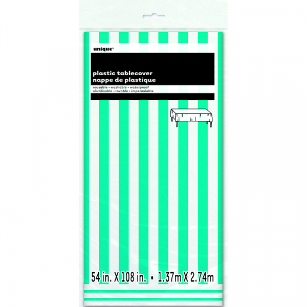 Stripes Teal Plastic Tablecover