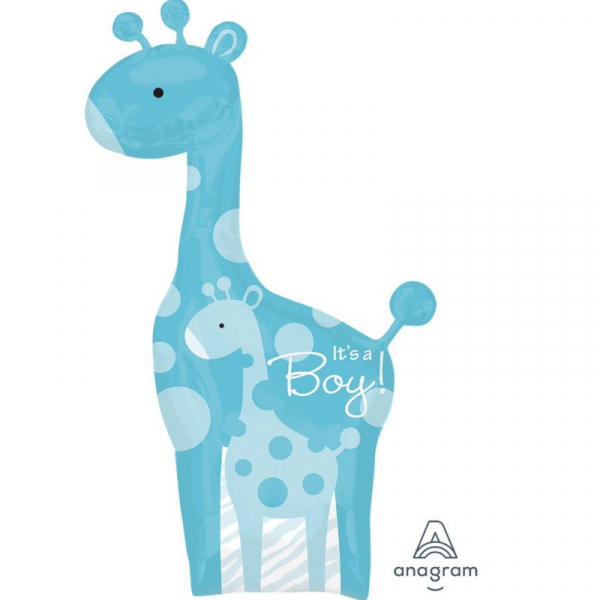 Supershape Safari Baby Boy Giraffe Foil Balloon Inflated with Helium