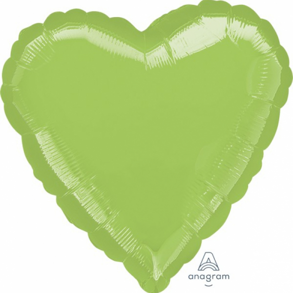 45cm Heart Foil Balloon Lime Green Inflated with Helium