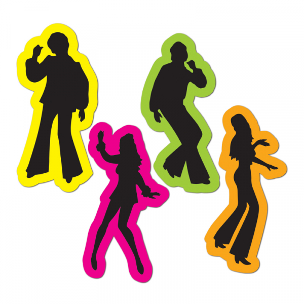 70's Retro Male & Female Black & Neon Silhouettes Cutouts 4PK