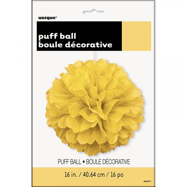 Hanging Puff Ball Decoration 40cm Yellow