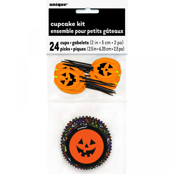 Pumpkin Face Cupcake Case & Pick 24PK