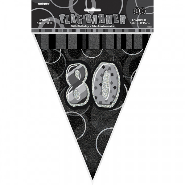 Glitz Birthday Black Flag Banner 80th