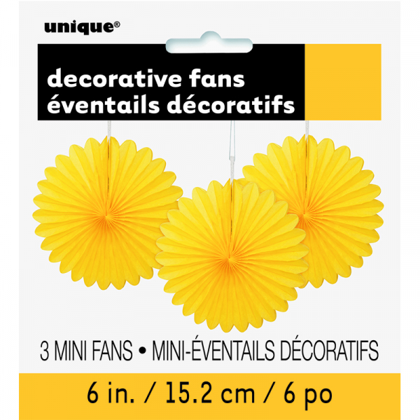 Hanging Decorative Fan 15cm Yellow 3PK