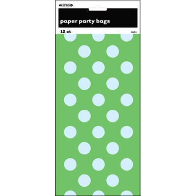 Polka Dots Paper Bags Lime Green 12PK