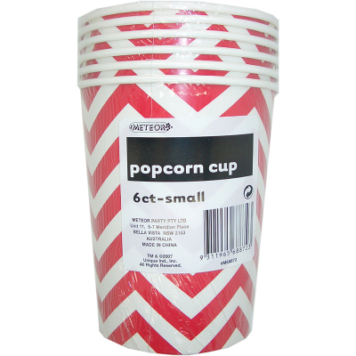 Chevron Popcorn Cups Small Red 6PK