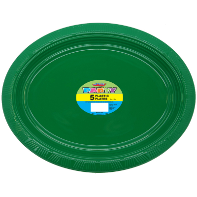 Oval Plastic Plates Dark Green 5PK