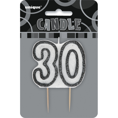 Glitz Birthday Black Numeral Candle 30th