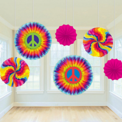 Feeling Groovy Paper Fan Decorations 6PK