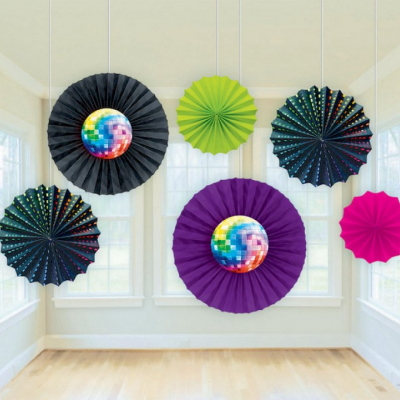 Disco Fever Paper Fan Decorations 6PK