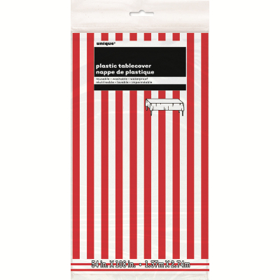 Stripes Red Plastic Tablecover