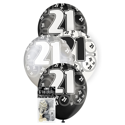 Glitz Birthday Black Helium Balloons 21st 6PK