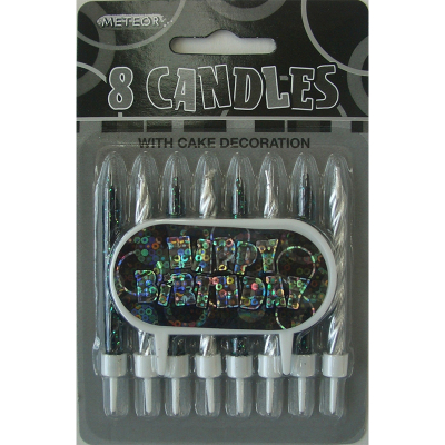 Glitz Birthday Black Candles 8PK