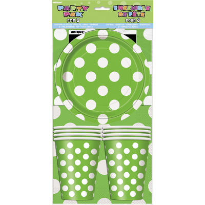 Polka Dots Party Pack Lime Green Inc Napkin Plates Tablecover Cup 25PK