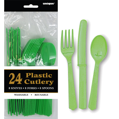 Cutlery Lime Green Inc Fork Spoon Knife 24PK