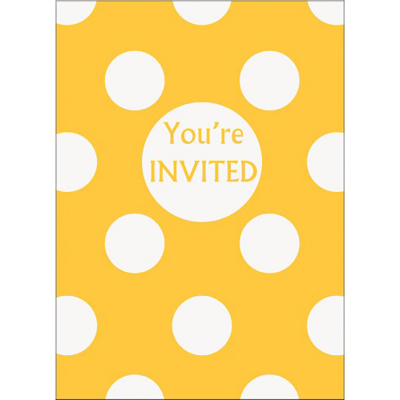 Polka Dots Invitations Sunflower Yellow 8PK