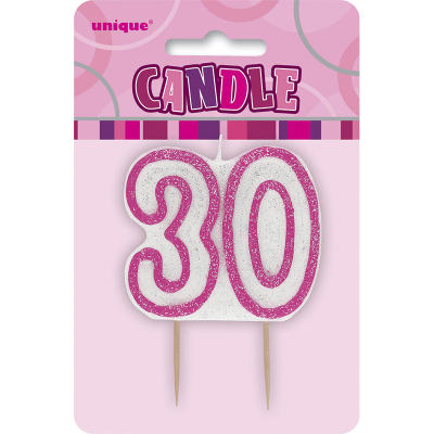 Glitz Birthday Pink Numeral Candle 30th