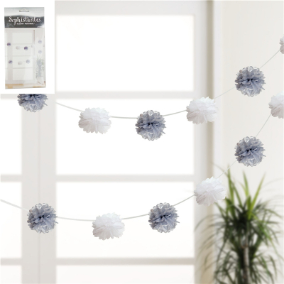 Metallic Silver White 3M Puff Garland 8PK