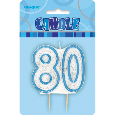 Glitz Birthday Blue Numeral Candle 80th