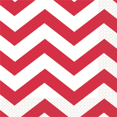 Chevron Beverage Napkins Red 16PK