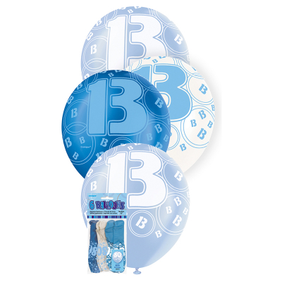 Glitz Birthday Blue Helium Balloons 13th 6PK