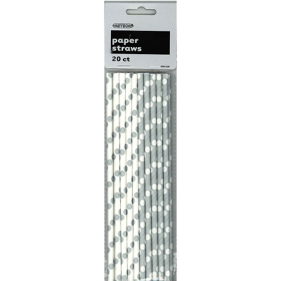 Polka Dots Paper Straws Silver 20PK