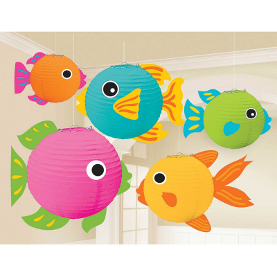 Summer Luau Fish Shaped Paper Lanterns 5PK