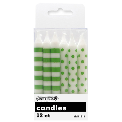 Polka Dots Stripes Candles Lime Green 12PK