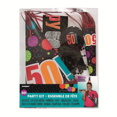 Birthday Day Party Kit 50th Inc Horn Ribbon Hat Necklace Sash 5PK