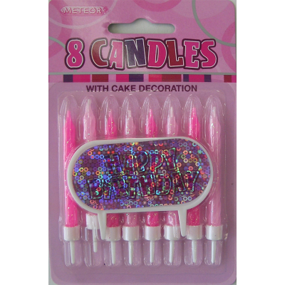 Glitz Birthday Pink Candles 8PK