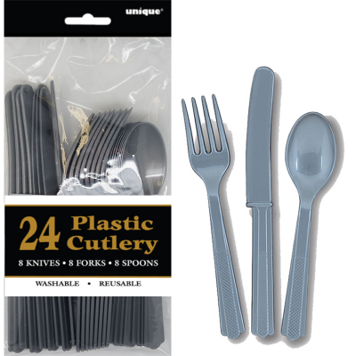 Cutlery Silver Inc Fork Spoon Knife 24PK