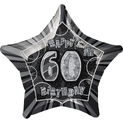 Glitz Birthday Black Star Foil Balloon 60th