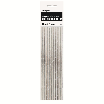 Metallic Silver Foil Paper Straws 10PK
