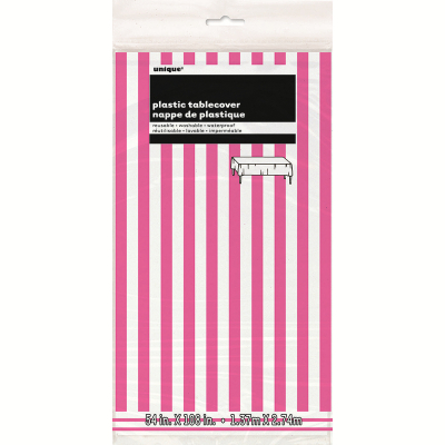 Stripes Hot Pink Plastic Tablecover