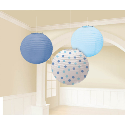 Baby Boy Blue Round Paper Lanterns 3PK